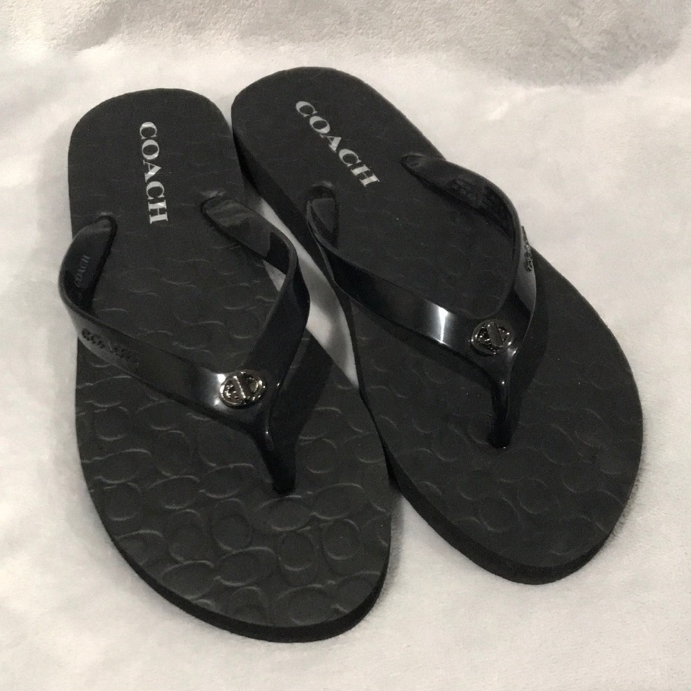 Coach Black Signature Flip Flops Size 8 B NWOT